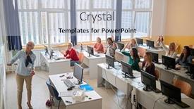  Presentation with professor - Cool new PPT theme with female-professor-lecturing-the-lesson backdrop and a light blue colored foreground