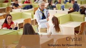  Presentation with professor - Audience pleasing slide deck consisting of female-professor-listen-to-student backdrop and a coral colored foreground