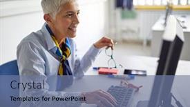  Presentation with conflict people college - Cool new PPT layouts with female-professor-typing backdrop and a ocean colored foreground