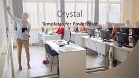  Presentation with classroom - Beautiful presentation design featuring female-proffessor-in-classroom-writing backdrop and a light gray colored foreground