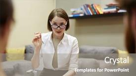  Presentation with psychiatrist - Colorful PPT layouts enhanced with female psychiatrist consulting young family backdrop and a gray colored foreground