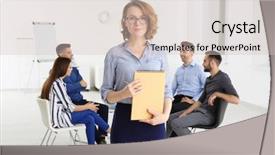  Presentation with psychotherapy - Presentation theme featuring female psychologist at group psychotherapy background and a soft green colored foreground