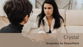  Presentation with upset - PPT theme enhanced with female-psychologist-calming-young-upset background and a coral colored foreground