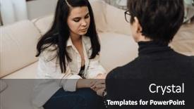  Presentation with upset - PPT theme with female-psychologist-calming-young-upset background and a black colored foreground
