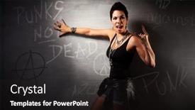  Presentation with punk - PPT theme featuring female punk in black shouting looking at camera background and a dark gray colored foreground