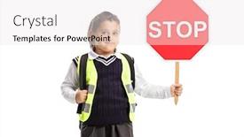  Presentation with pupil - Amazing presentation design having female-pupil-wearing-safety-vest backdrop and a sky blue colored foreground