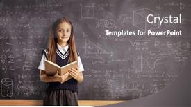  Presentation with math book - PPT layouts having female-pupil-with-a-book background and a gray colored foreground