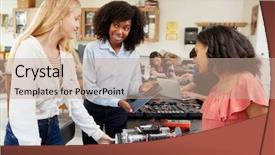  Presentation with robot vehicle - Slide set having female pupils building robot background and a coral colored foreground