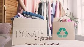  Presentation with volunteer - Slide deck consisting of female-put-stack-things-clothes background and a  colored foreground