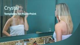  Presentation with makeup - Audience pleasing PPT layouts consisting of female putting on makeup after taking a bath backdrop and a ocean colored foreground