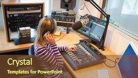  Presentation with radio station - PPT layouts enhanced with female radio host operating sound background and a tawny brown colored foreground