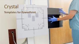  Presentation with radiologist - Slide set with female radiologist adjusting xray film background and a lemonade colored foreground