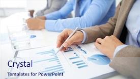  Presentation with financial report - Audience pleasing slide deck consisting of female reading financial report backdrop and a sky blue colored foreground