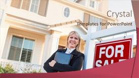  Presentation with real estate - PPT theme featuring female-real-estate-agent background and a lemonade colored foreground