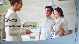  Presentation with realtor - Beautiful theme featuring female realtor giving young couple backdrop and a light gray colored foreground
