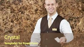  Presentation with receptionist - Beautiful slides featuring female receptionist passing key card backdrop and a tawny brown colored foreground