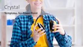  Presentation with carpenter - Theme consisting of female-repairman-carpenter-cutting-joining background and a sky blue colored foreground