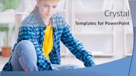  Presentation with carpenter - Cool new slides with female-repairman-carpenter-cutting-joining backdrop and a light gray colored foreground