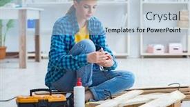  Presentation with carpenter - Audience pleasing slides consisting of female-repairman-carpenter-cutting-joining backdrop and a light blue colored foreground