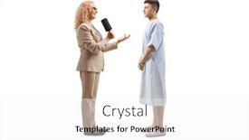  Presentation with female - Slides consisting of female-reporter-interviewing-a-young background and a white colored foreground