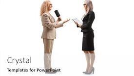  Presentation with female - Slides with female-reporter-interviewing-a-young background and a white colored foreground