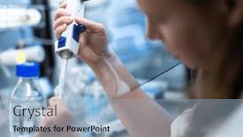  Presentation with chemistry - Presentation theme having female-researcher-carrying-out-research background and a light blue colored foreground