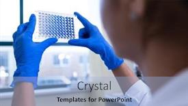  Presentation with chemistry - Slide deck with female-researcher-carrying-out-research background and a light blue colored foreground