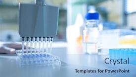  Presentation with chemistry - Slide set with female-researcher-carrying-out-research background and a light blue colored foreground