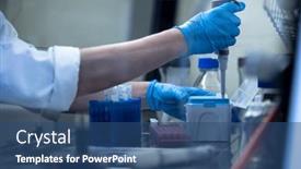  Presentation with research - Presentation design with female-researcher-carrying-out-research background and a ocean colored foreground