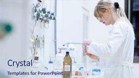 Presentation with chemistry - Amazing presentation having female researcher carrying out research experiments in a chemistry lab color toned image backdrop and a sky blue colored foreground