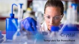  Presentation with scientific research - Amazing PPT theme having female-researcher-carrying-out-scientific backdrop and a teal colored foreground