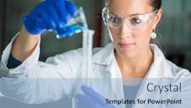  Presentation with scientific research - Beautiful presentation theme featuring female-researcher-carrying-out-scientific backdrop and a light blue colored foreground
