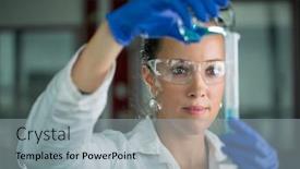  Presentation with scientific research - Presentation theme having female-researcher-carrying-out-scientific background and a light gray colored foreground