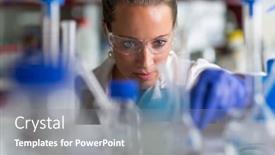  Presentation with scientific research - Slide deck consisting of female-researcher-carrying-out-scientific background and a gray colored foreground