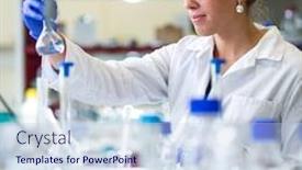  Presentation with scientific research - PPT theme having female-researcher-carrying-out-scientific background and a sky blue colored foreground