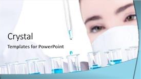  Presentation with laboratory blood test tubes - Slide deck having female researcher with test tubes background and a white colored foreground