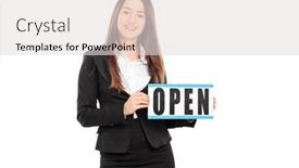  Presentation with retailer - Colorful presentation enhanced with female-retailer-holding-an-open backdrop and a light gray colored foreground