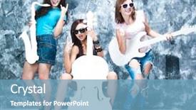  Presentation with rock band - Slide set consisting of female rock band girls background and a teal colored foreground