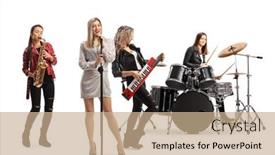  Presentation with rock band - Cool new presentation design with female-rock-band backdrop and a coral colored foreground