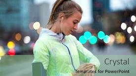  Presentation with runner - Cool new slide set with female runner in city at night backdrop and a mint green colored foreground
