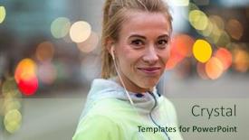  Presentation with runner - Presentation consisting of female runner in city at night background and a soft green colored foreground