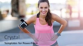  Presentation with runner - Audience pleasing PPT theme consisting of female runner smiling during urban workout backdrop and a light blue colored foreground
