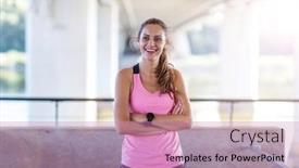  Presentation with runner - Cool new slide deck with female runner smiling during urban workout backdrop and a coral colored foreground