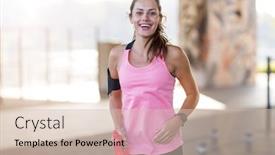  Presentation with runner - PPT theme enhanced with female runner smiling during urban workout background and a soft green colored foreground