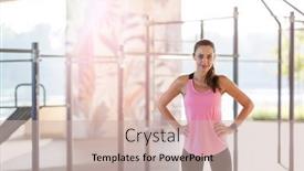  Presentation with runner - Colorful presentation design enhanced with female runner smiling during urban workout backdrop and a soft green colored foreground