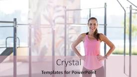  Presentation with runner - PPT theme having female-runner-smiling-during-urban background and a soft green colored foreground