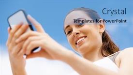  Presentation with runner - PPT theme featuring female runner with her mobile smart phone standing outdoors background and a light blue colored foreground