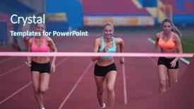  Presentation with running race - Amazing slide set having female runners finishing athletic race backdrop and a ocean colored foreground