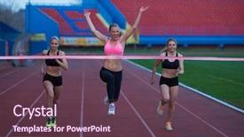  Presentation with running race - PPT theme with female runners finishing athletic race background and a tawny brown colored foreground