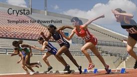  Presentation with runner - PPT theme enhanced with female runners starting race background and a seafoam green colored foreground